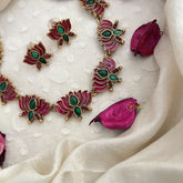 Vriksham Elegant Gold Look Alike Lotus Pendant Short Neckpiece-G18487